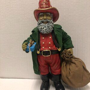 Clothtique Possible Dreams Black 11" Fireman Santa fire hat bag of presents